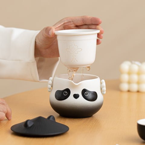 Portable Ceramic Tea Set with Integrated Storage Bag and Tea-Water Separation