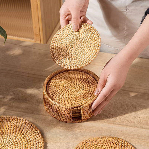 Eco-Friendly Handwoven Insulation Pads – Natural Rattan Heat-Resistant Placemats for Dining Table, Tea Mats, and Hot Pot Holders