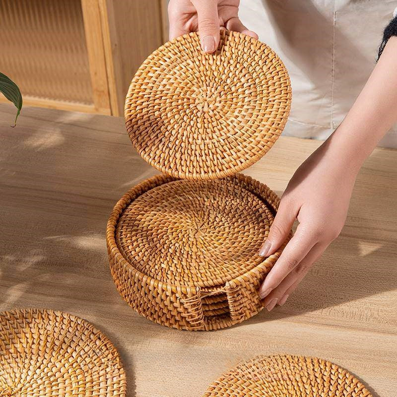 Eco-Friendly Handwoven Insulation Pads – Natural Rattan Heat-Resistant Placemats for Dining Table, Tea Mats, and Hot Pot Holders