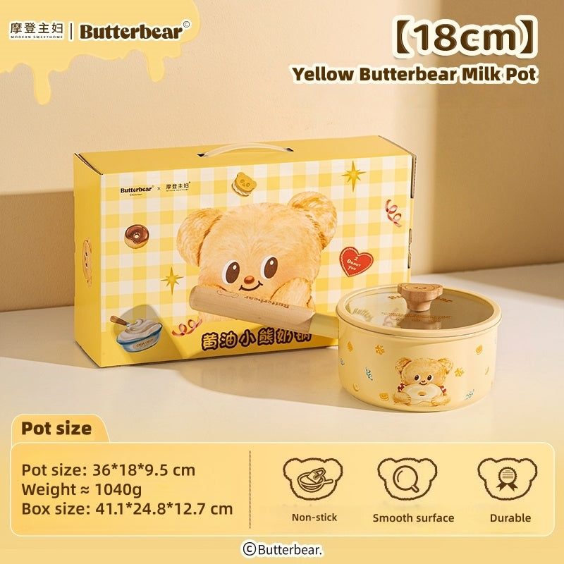 MDZF Butter Bear Titanium Ceramic Non-Toxic Non-Stick Milk Saucepan Pot | 0 PFAS, 0 Fluorine | PFOA-Free Baby Food Cookware | Induction Compatible (18cm & 20cm)