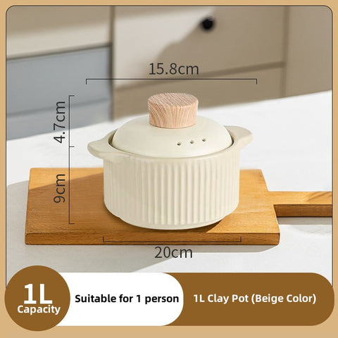 MDZF Sweet Home Softwood Series Casserole – 320°C Heat-Resistant Ceramic Pot with Cork Lid