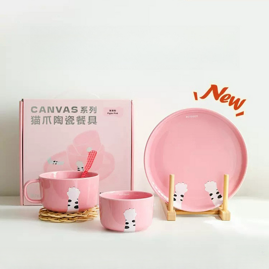 Buydeem cat claw ceramic dinnerware 3-piece set