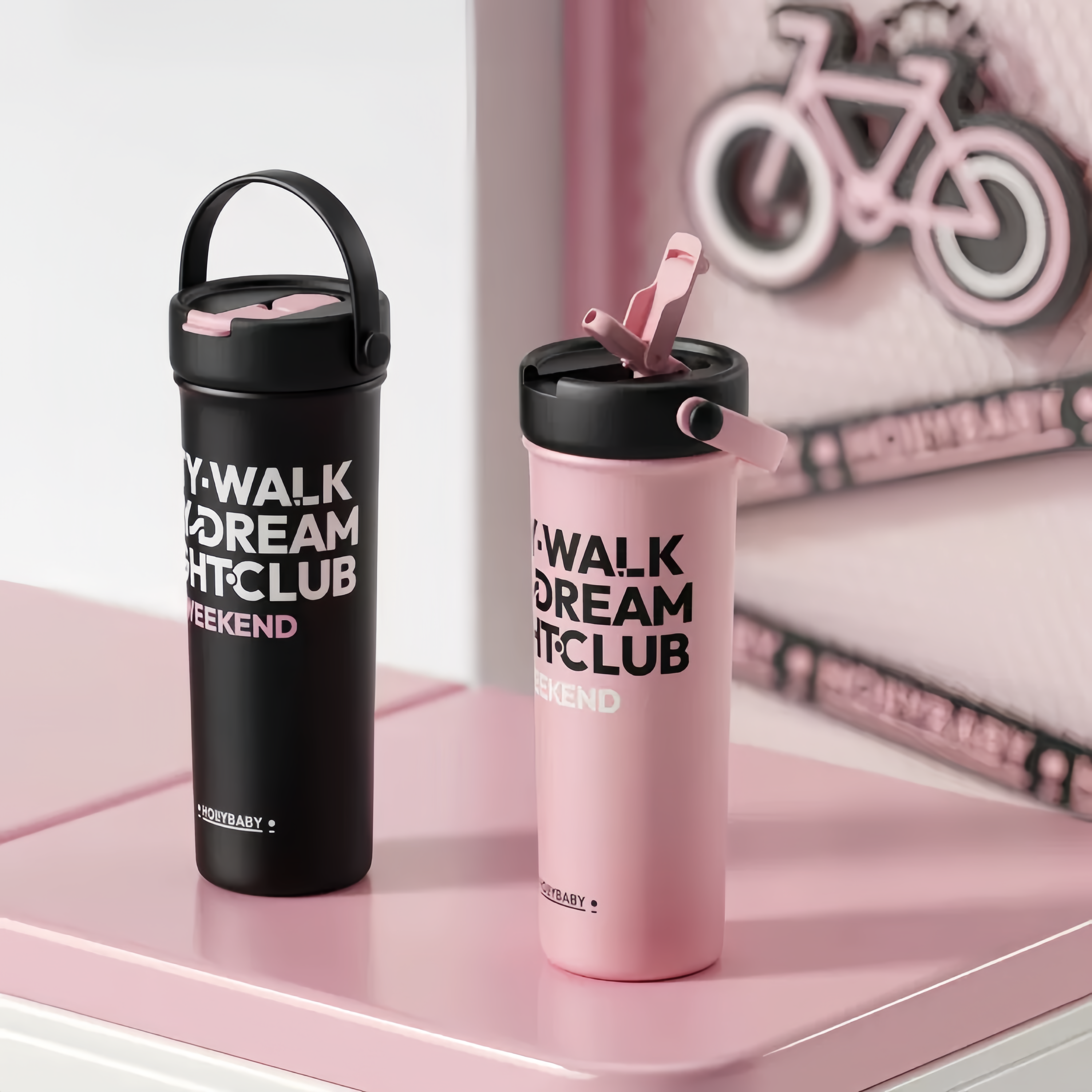 HOLLYBABY City-Walk-Day-Dream Water Straw Bottle Thermos 600ml