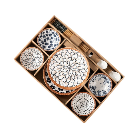 THREE LIFE Rattan Series Japanese Ceramic Dinnerware Set 