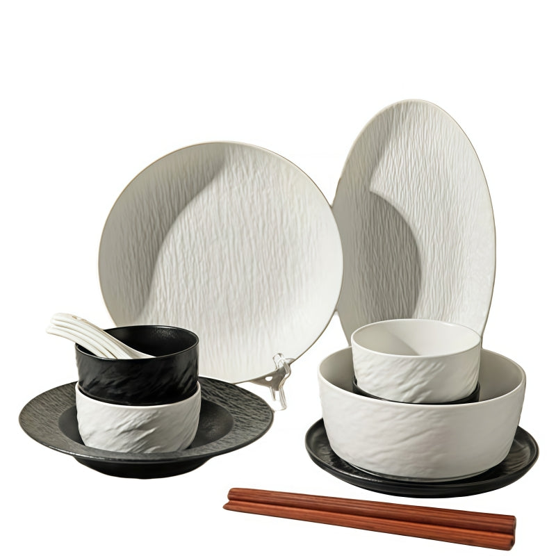 Nordic Black and White Stone Grain Ceramic Dinnerware Set