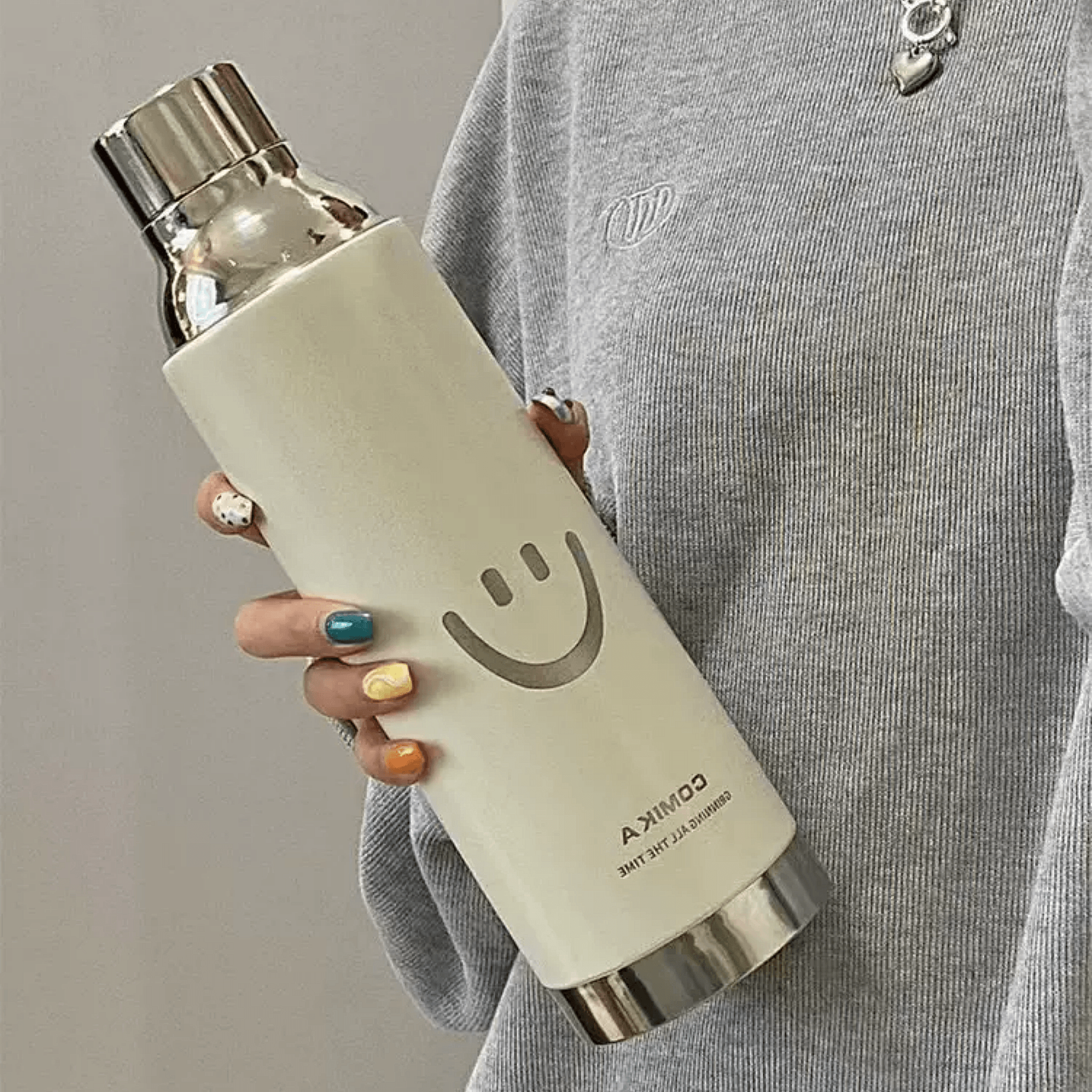 COMIKA Smile Face Thermal Bottle 780ml Vacuum Insulated Bottle Stainless Steel Coffee Cup