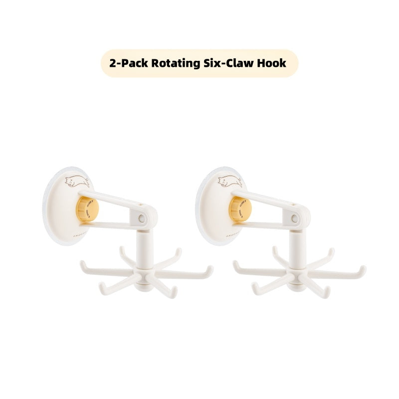 Orange Cat 6-Arm Rotating Hook - 360° Swivel, 3KG Heavy Duty, No Drill Adhesive Mount for Kitchen, Bathroom, Organizer