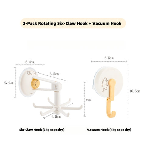 Orange Cat 6-Arm Rotating Hook - 360° Swivel, 3KG Heavy Duty, No Drill Adhesive Mount for Kitchen, Bathroom, Organizer