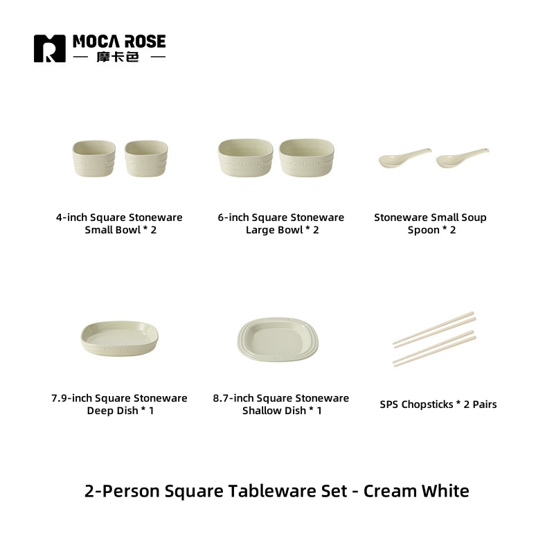 MOCAROSE Square Stoneware Dinnerware - Oven-Safe 260°C, Microwave & Dishwasher Friendly Cream White Plates & Bowls