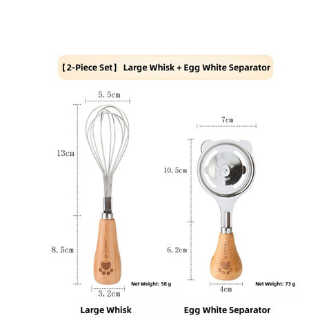 SHUEHO Bear Design Egg Yolk Separator - Food-Safe 304 Stainless Steel with Wooden Handle, Leak-Proof Baking Tool for Kids & Adults