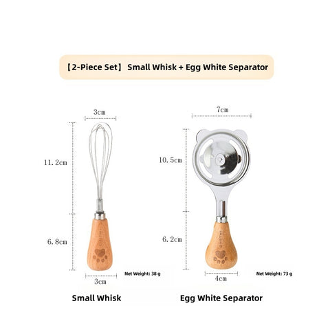 SHUEHO Bear Design Egg Yolk Separator - Food-Safe 304 Stainless Steel with Wooden Handle, Leak-Proof Baking Tool for Kids & Adults