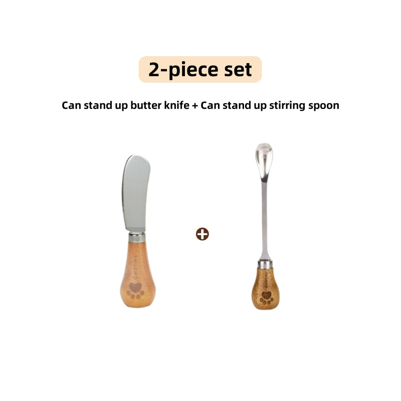 Kexiaobear Standable Mixing Spoon - Stainless Steel with Wooden Handle, Bear Claw Design, Safe for Kids & Cooking