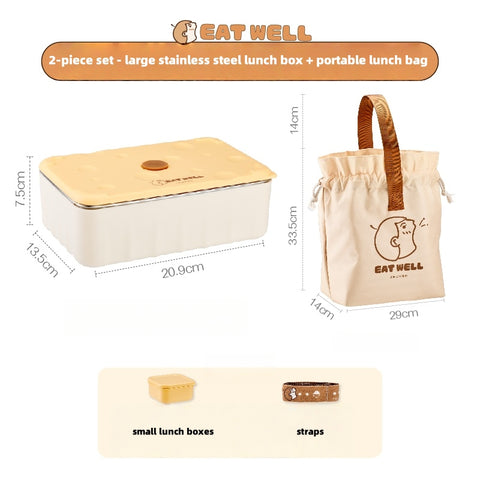 Microwave Safe Stainless Steel Lunch Box with Sauce Dipper - Double Layer Design (600ml/1200ml) | Leakproof | Dishwasher Safe | by EATWELL SHUEHO