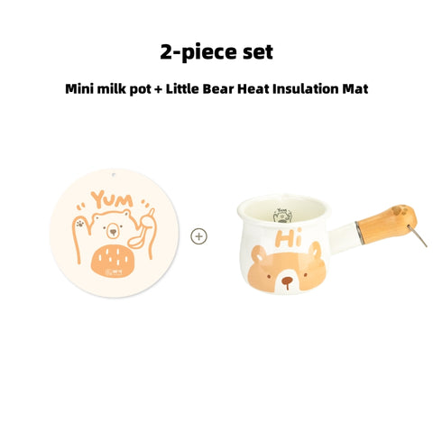 Shueho Bear Enamel Milk Pan - Mini Non-Toxic Pot for Kids & Sauces