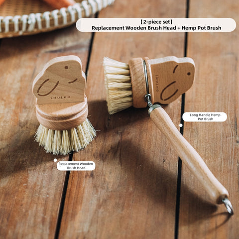 SHUEHO Natural Sisal Pot Scrubber with Detachable Handle – Eco-Friendly, Heat-Resistant, Non-Scratch Cleaning Brush for Pans, Cookware, and Vegetables (Cute Rabbit Design)
