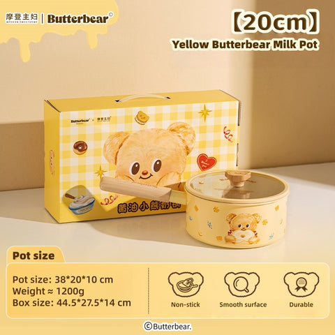 MDZF Butter Bear Titanium Ceramic Non-Toxic Non-Stick Milk Saucepan Pot | 0 PFAS, 0 Fluorine | PFOA-Free Baby Food Cookware | Induction Compatible (18cm & 20cm)