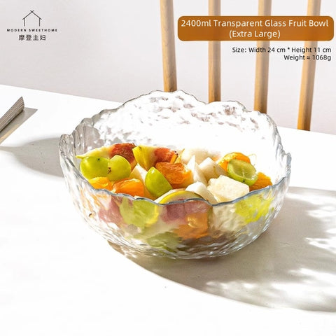 MDZF SWEET HOME Gilded Wave Glass Fruit Bowl Set - Hand-Painted Gold Trim, 3-Piece Photogenic Serving Bowls for Desserts, Salads & Snacks