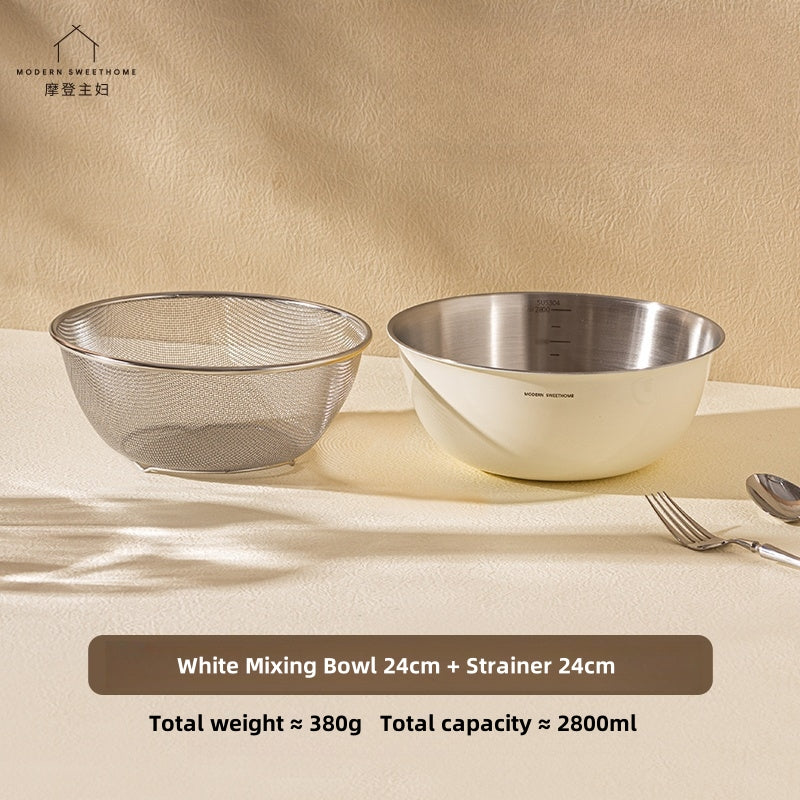 MONAZONE Premium 304 Stainless Steel Mixing Bowls Set - Heavy Duty, French Style Kitchenware with Measurement Marks,  Mixing & Food Prep