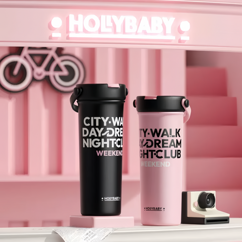 HOLLYBABY City-Walk-Day-Dream Water Straw Bottle Thermos 600ml