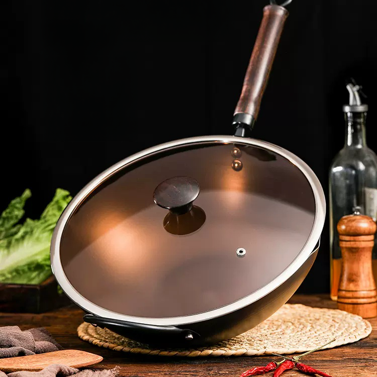 GUIHE DOOROOM Chinese Iron Wok Household Light Refined Iron Pan Quick-Fry Pan