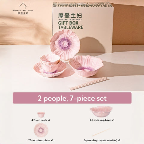 Modern Housewife Pansy Series Ceramic Dinnerware Set – Floral Underglaze Design, Microwave & Oven Safe