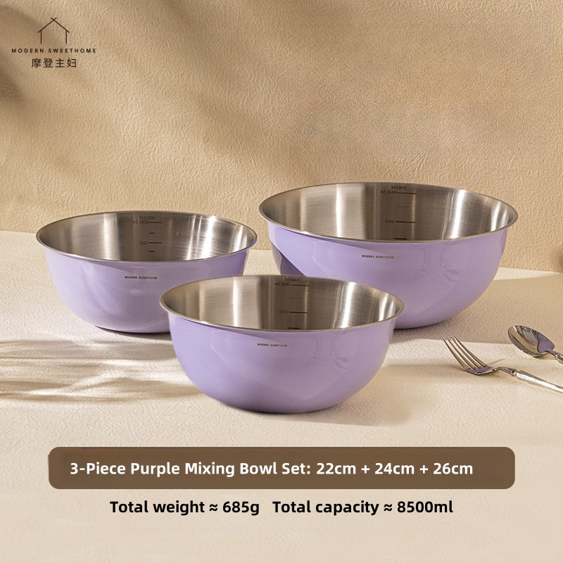 MONAZONE Premium 304 Stainless Steel Mixing Bowls Set - Heavy Duty, French Style Kitchenware with Measurement Marks,  Mixing & Food Prep