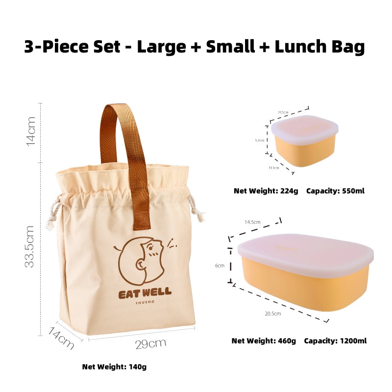 SHUEHO Silicone Bento Box - Leakproof, Microwave & Freezer Safe (-40°C~230°C), 3 Sizes (550ml/750ml/1200ml)