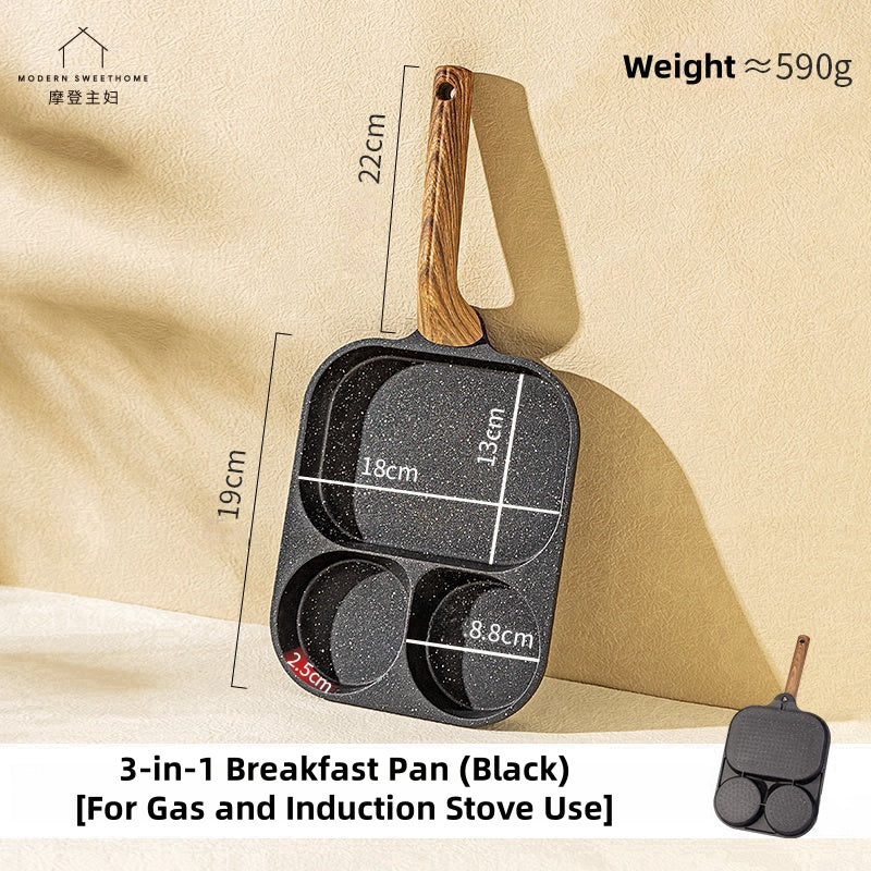 MDZF Sweet Home Three-in-One Titanium Ceramic Coated Frying Pan – Non-Stick, Multi-Use Breakfast Pan with Heat-Resistant Handle