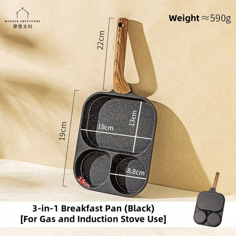 MDZF Sweet Home Three-in-One Titanium Ceramic Coated Frying Pan – Non-Stick, Multi-Use Breakfast Pan with Heat-Resistant Handle