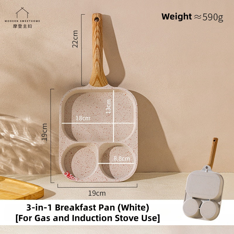 MDZF Sweet Home Three-in-One Titanium Ceramic Coated Frying Pan – Non-Stick, Multi-Use Breakfast Pan with Heat-Resistant Handle
