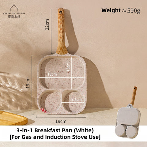 MDZF Sweet Home Three-in-One Titanium Ceramic Coated Frying Pan – Non-Stick, Multi-Use Breakfast Pan with Heat-Resistant Handle
