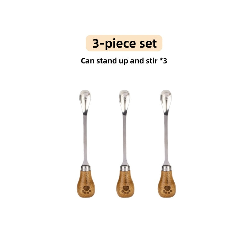 Kexiaobear Standable Mixing Spoon - Stainless Steel with Wooden Handle, Bear Claw Design, Safe for Kids & Cooking