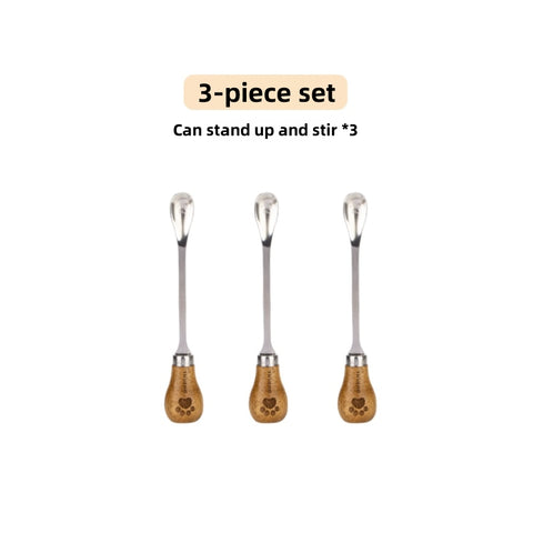 Kexiaobear Standable Mixing Spoon - Stainless Steel with Wooden Handle, Bear Claw Design, Safe for Kids & Cooking