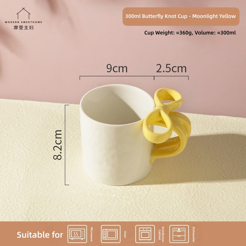 MDZF SWEET HOME Princess Escape Series Ceramic Mug with 3D Bow - Elegant Underglaze Hand-Painted Design, Gift Ready Coffee Cup with Spoon