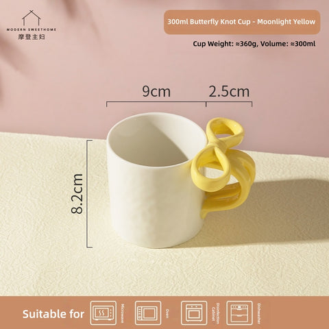 MDZF SWEET HOME Princess Escape Series Ceramic Mug with 3D Bow - Elegant Underglaze Hand-Painted Design, Gift Ready Coffee Cup with Spoon
