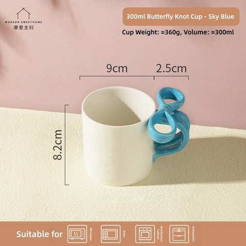 MDZF SWEET HOME Princess Escape Series Ceramic Mug with 3D Bow - Elegant Underglaze Hand-Painted Design, Gift Ready Coffee Cup with Spoon