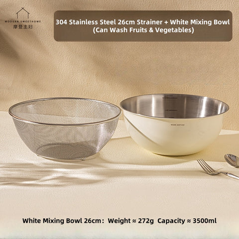 MONAZONE Premium 304 Stainless Steel Mixing Bowls Set - Heavy Duty, French Style Kitchenware with Measurement Marks,  Mixing & Food Prep