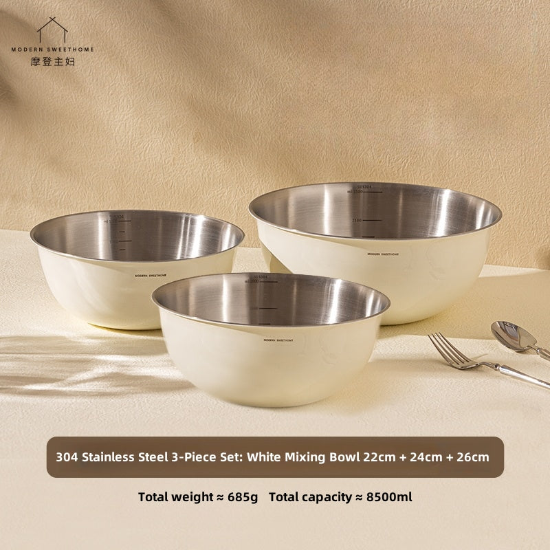 MONAZONE Premium 304 Stainless Steel Mixing Bowls Set - Heavy Duty, French Style Kitchenware with Measurement Marks,  Mixing & Food Prep
