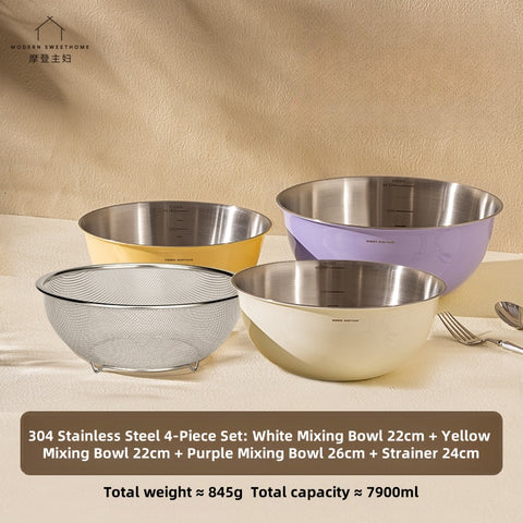 MONAZONE Premium 304 Stainless Steel Mixing Bowls Set - Heavy Duty, French Style Kitchenware with Measurement Marks,  Mixing & Food Prep