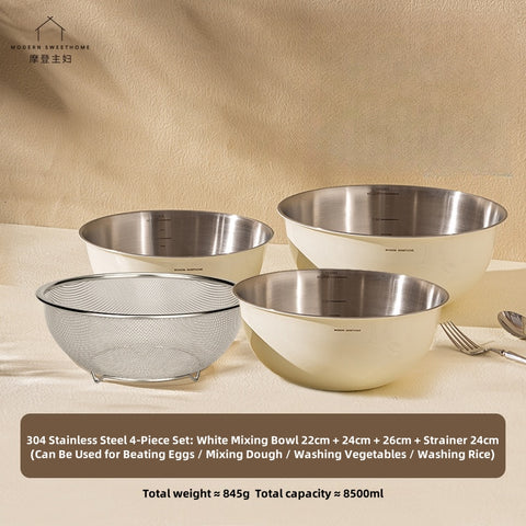 MONAZONE Premium 304 Stainless Steel Mixing Bowls Set - Heavy Duty, French Style Kitchenware with Measurement Marks,  Mixing & Food Prep