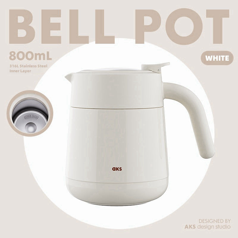AKS 800ml Bell Pot - Multi-Use Insulated Flask for Coffee, Tea & Cold Brew with Stainless Steel Filter and Ceramic Coating, IV-Class Thermal Carafe with Handle & Sharing Cups