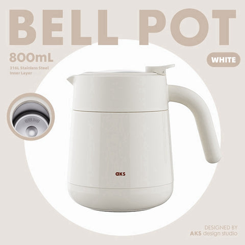 AKS 800ml Bell Pot - Multi-Use Insulated Flask for Coffee, Tea & Cold Brew with Stainless Steel Filter and Ceramic Coating, IV-Class Thermal Carafe with Handle & Sharing Cups