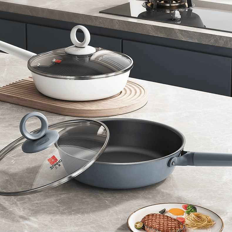 SANHE Non Stick Frying Pan & Wok with No Coating Iron Pot Uncoated Gas Stove Applicable