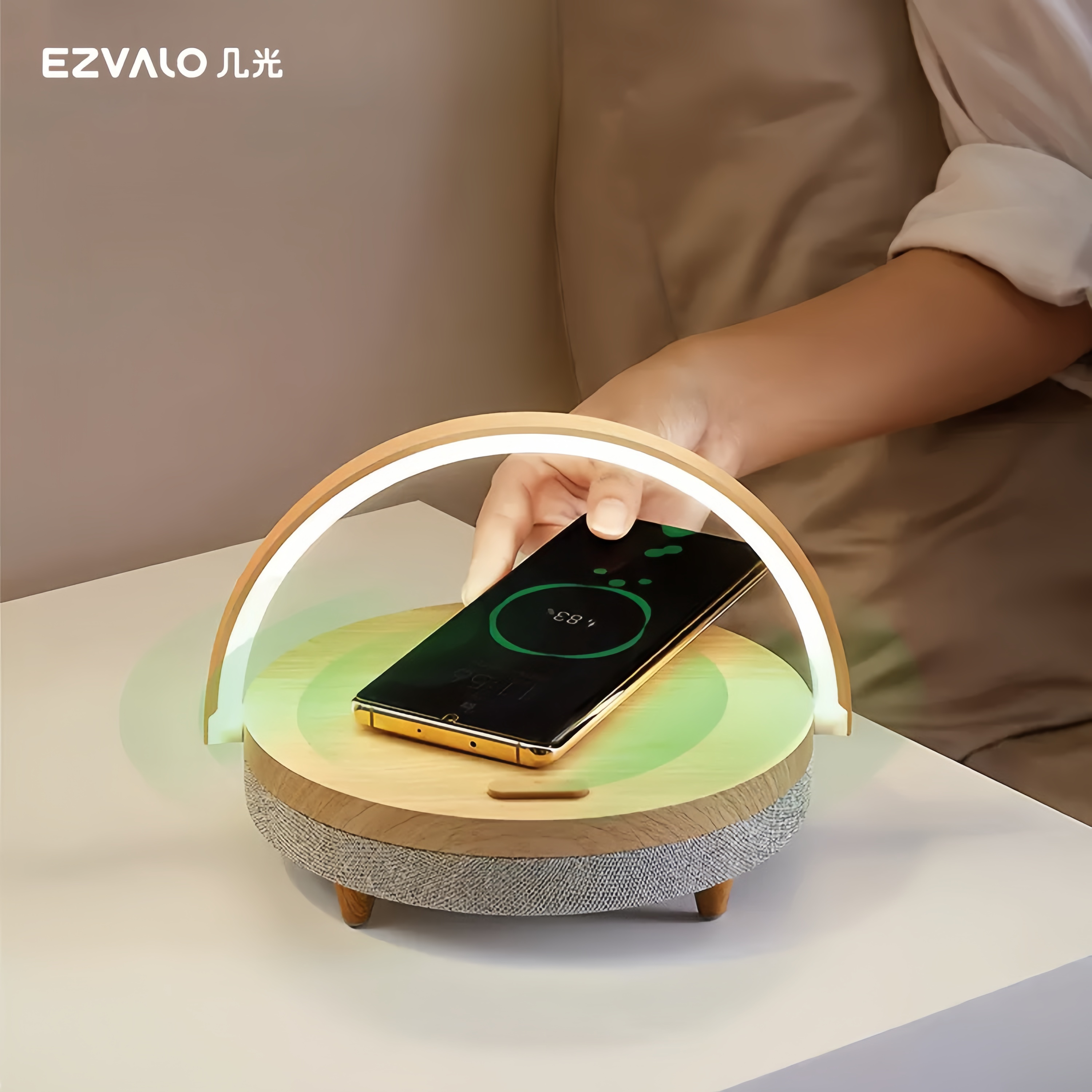 EZVALO Smart Music Table Lamp with Wireless Charger Bedside Led Night Light 4 in 1