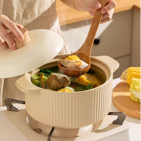 Elegant matte glaze ceramic casserole with cork handle