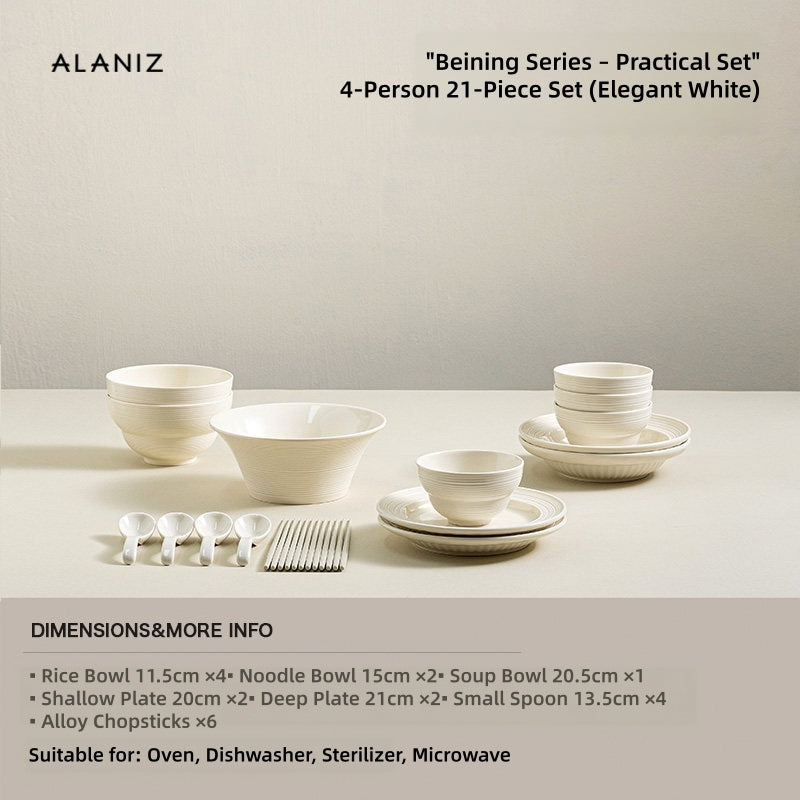 ALANIZ Benin Series Ceramic Dinnerware Set – High-Temperature Reinforced Porcelain Tableware, Multiple Configurations Available (2/4/6/8-Person, 14/21/30/42-Piece), Dishwasher & Microwave Safe, Practical & Gift Box Packaging