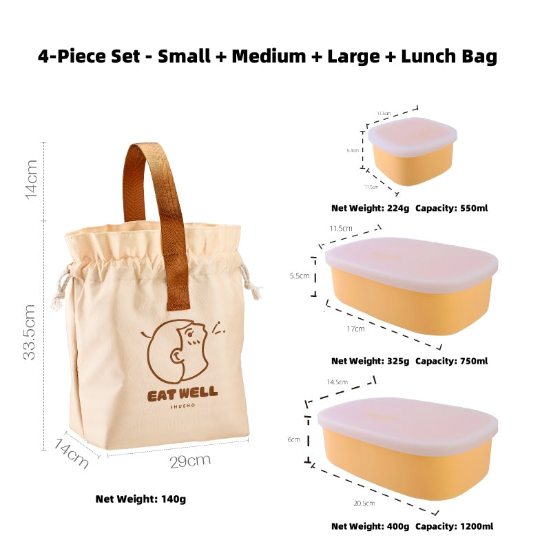 SHUEHO Silicone Bento Box - Leakproof, Microwave & Freezer Safe (-40°C~230°C), 3 Sizes (550ml/750ml/1200ml)