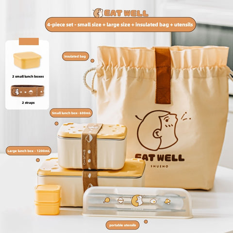 Microwave Safe Stainless Steel Lunch Box with Sauce Dipper - Double Layer Design (600ml/1200ml) | Leakproof | Dishwasher Safe | by EATWELL SHUEHO