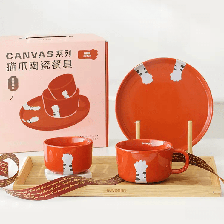 Buydeem cat claw ceramic dinnerware 3-piece set