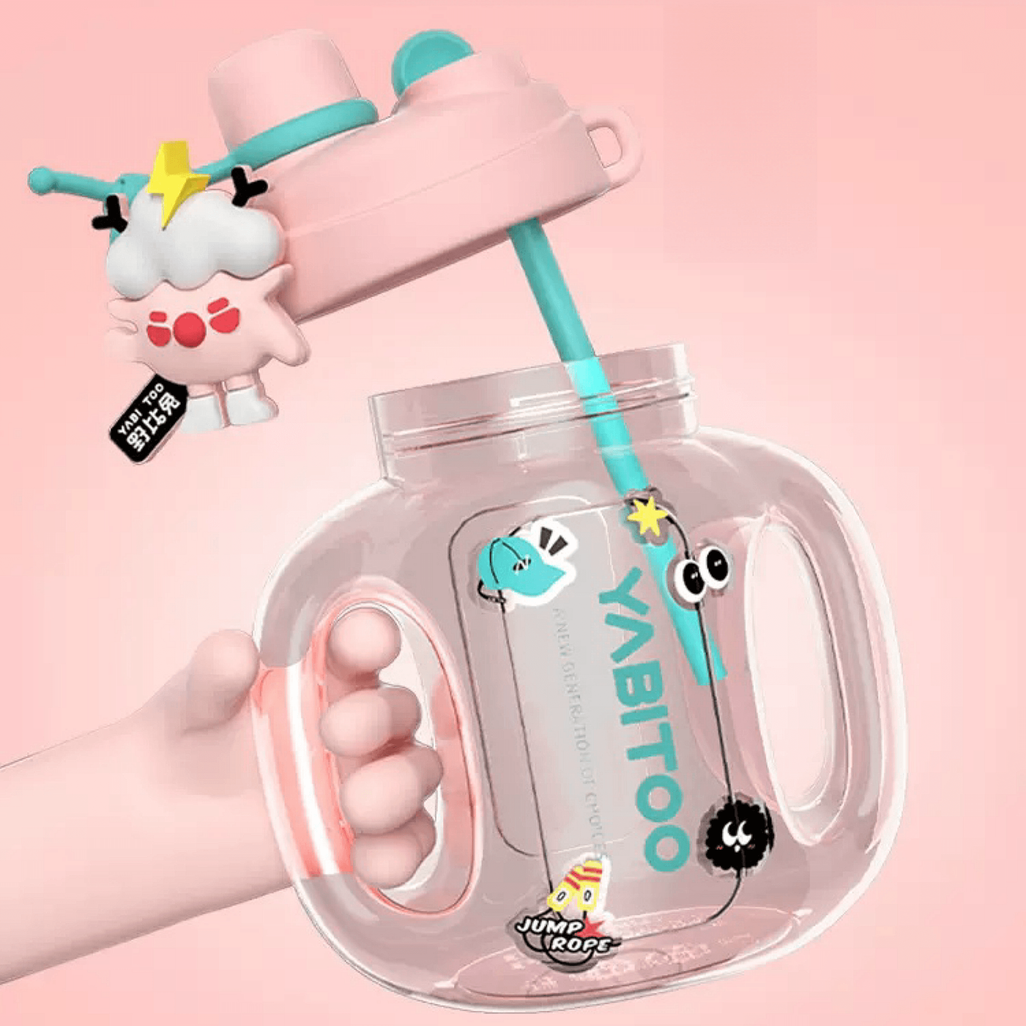 YABITOO Vitality TONTON Barrel 1,000ml Large Capacity Outing Carry Cute Double Drink STRAW Cup